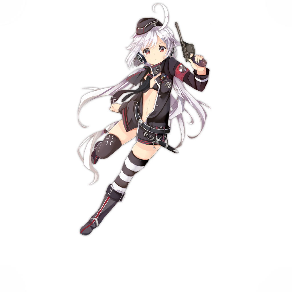 1girl full_body girls_frontline gun handgun holding long_hair mauser_c96 pistol simple_background solo very_long_hair weapon white_background white_hair