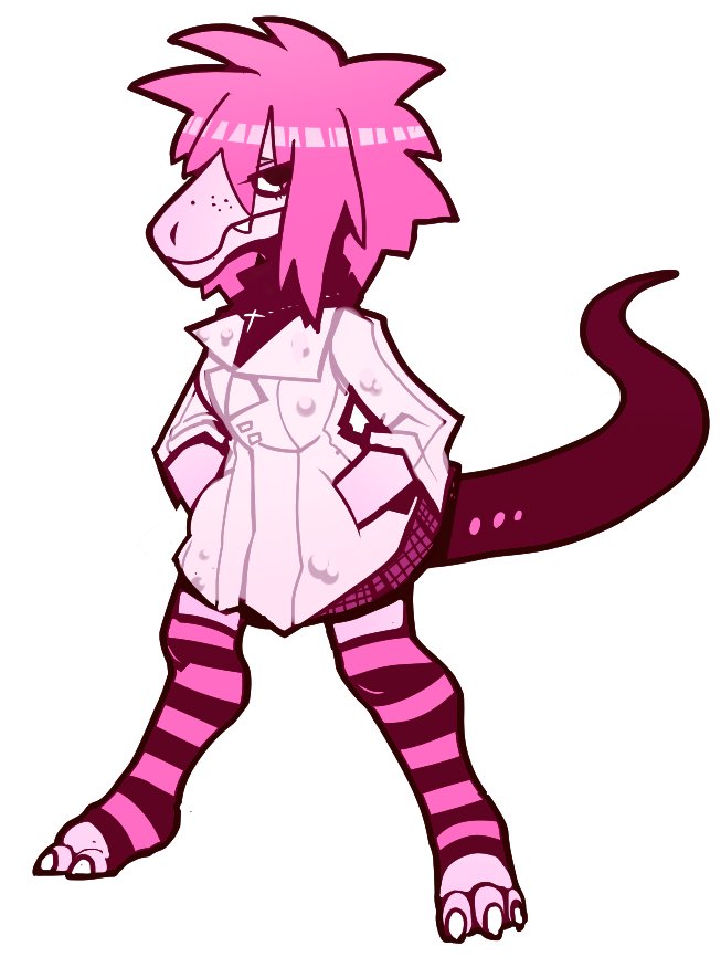 1girl artist_request black_eyes copyright_request dinosaur furry pink_hair tagme