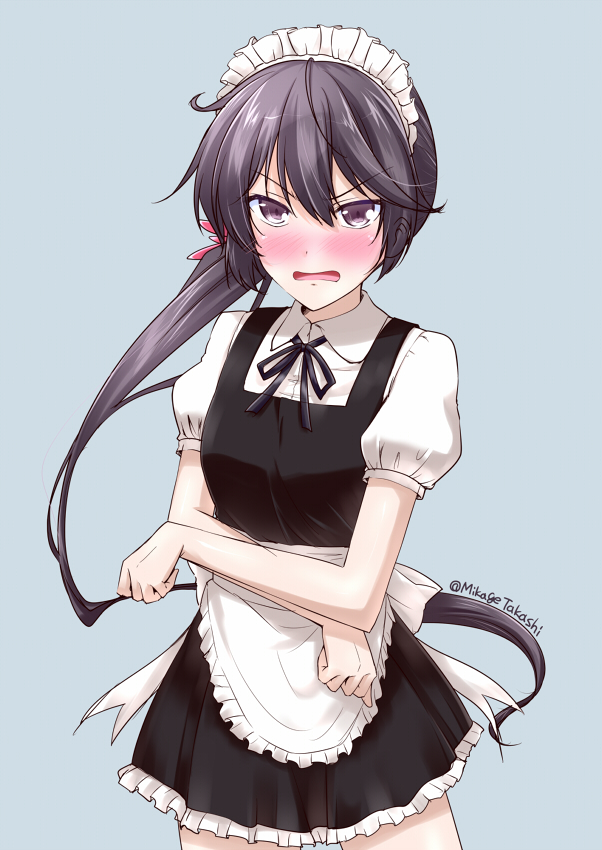 1girl akebono_(kantai_collection) alternate_costume blush crossed_arms enmaided hair_ornament kantai_collection long_hair maid maid_headdress mikage_takashi open_mouth side_ponytail skirt solo