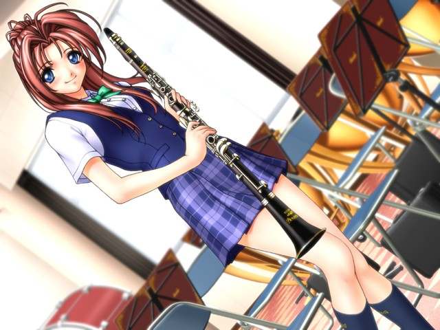 clarinet joy_ride libido long_hair looking_at_viewer musical_instrument ponytail redhead school_uniform sokkou_hikaku_jirai_circle standing