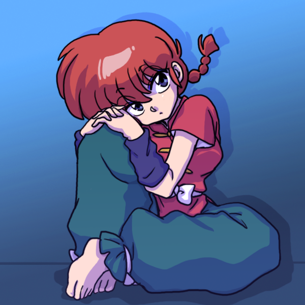 1girl blue_eyes braid chinese_clothes genderswap genderswap_(mtf) ranma-chan ranma_1/2 redhead saotome_ranma single_braid sitting solo tangzhuang wantan-orz