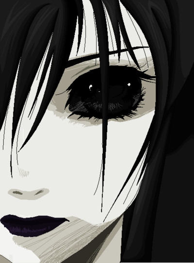 1girl black_eyes black_hair creepypasta female goth jane_the_killer lipstick monochrome solo