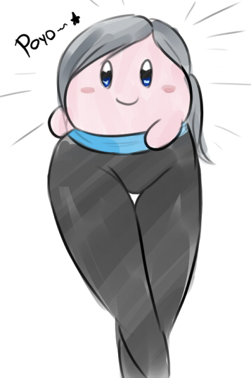 artist_request blue_eyes blush kirby kirby_(series) looking_at_viewer nintendo ponytail super_smash_bros. wide_hips wii_fit wii_fit_trainer