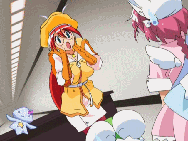 00s 2girls animated animated_gif back belt breasts cleavage female glasses green_eyes hands_on_face hat huge_breasts indoors jacket jewelry lipstick long_hair magical_teacher_komachi makeup multiple_girls nakahara_komugi nurse nurse_witch_komugi-chan pink_hair red_lips redhead solo_focus sweatdrop talking teacher