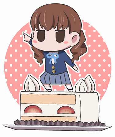 1girl cake chibi k-on! landolt_tamaki school_uniform solo tagme wakaouji_ichigo