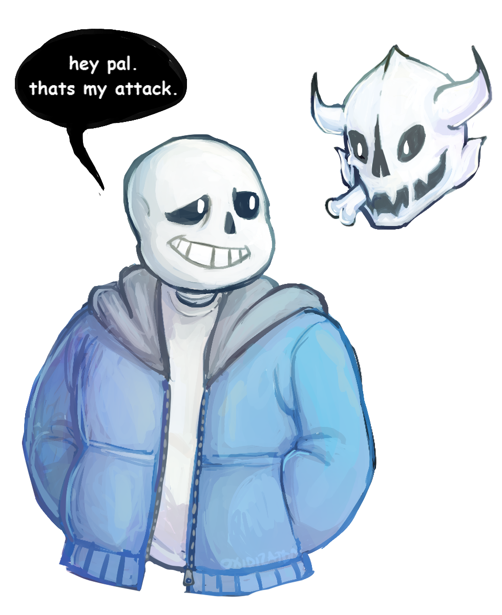 1boy bone coat commentary english gasterblaster grin hands_in_pockets highres looking_back no_humans oxi_(oxidization) sans simple_background skeleton smile spoilers undertale white_background