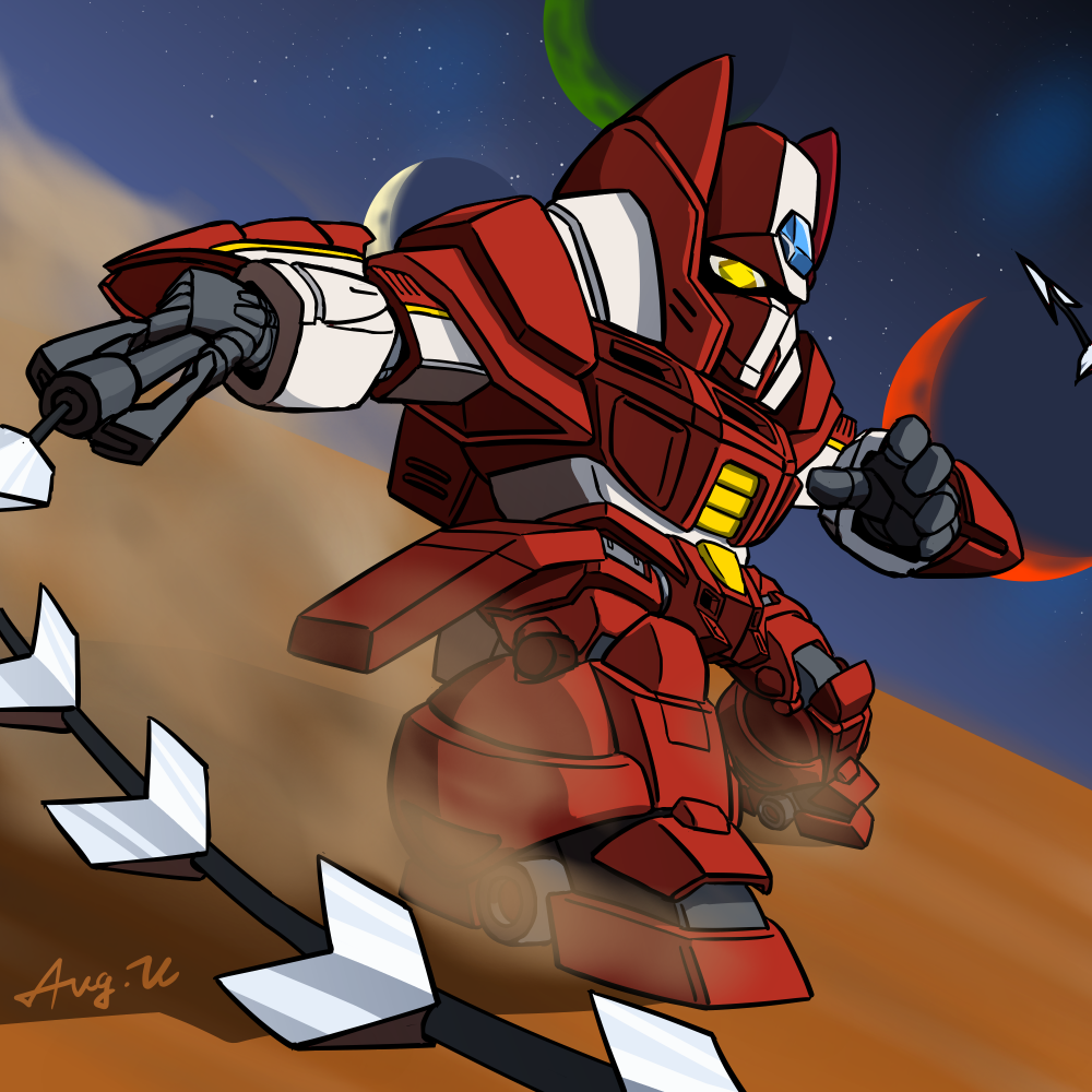 artist_request chibi dust galient kikou-kai_galient mecha no_humans planet space stars weapon