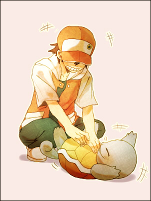 90s black_hair grin happy hat pokemon pokemon_(game) pokemon_rgby red_(pokemon) squirtle stone_(shirokanipe_ranran)