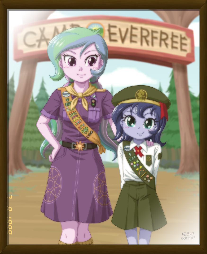 2girls age_difference celestia_(my_little_pony) girl_scout luna_(my_little_pony) multiple_girls my_little_pony my_little_pony_equestria_girls my_little_pony_friendship_is_magic tagme uotapo younger