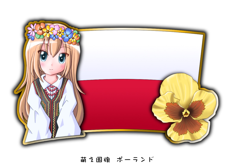 1girl blonde_hair blue_eyes flower long_hair murakami_senami poland polish_flag