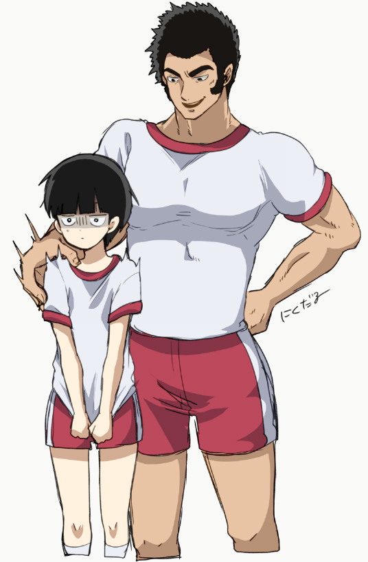 2boys age_difference character_request kageyama_shigeo male_focus mob_psycho_100 multiple_boys muscle size_difference smile