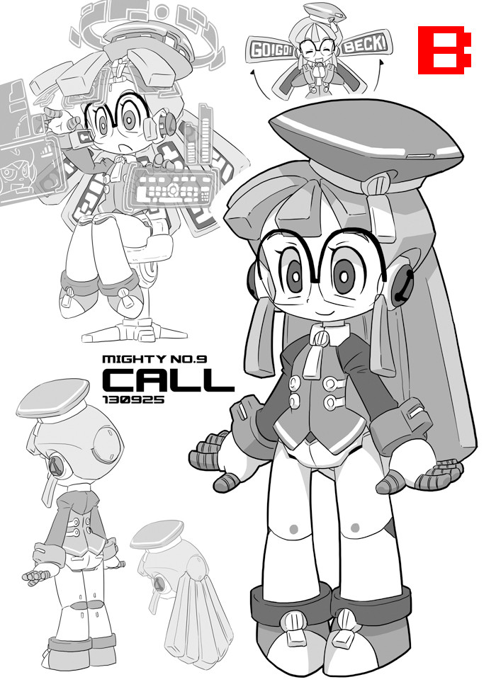 call call_e glasses mighty_no._9 monochrome robot robot_girl