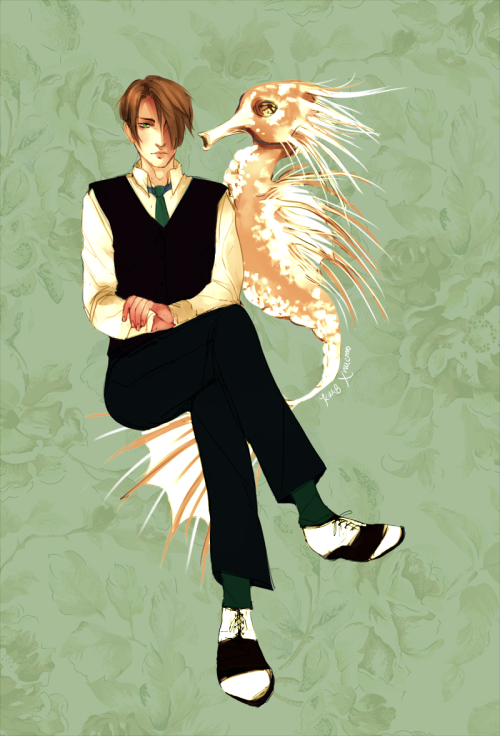 1boy fruits_basket hair_over_one_eye male_focus saddle_shoes sea_horse sitting solo souma_hatori