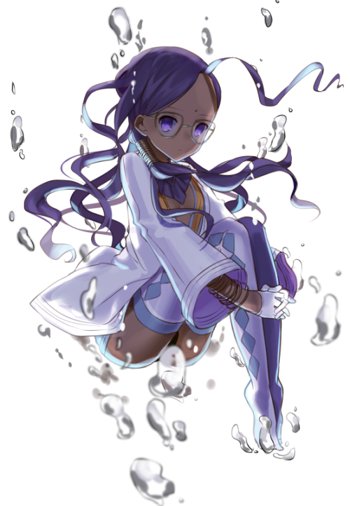 1girl ahoge asymmetrical_legwear bindi bracelet breasts closed_mouth dark_skin facial_mark fate/extra fate_(series) forehead_mark full_body gloves half_gloves jewelry knees_up labcoat long_hair looking_at_viewer petite purple_hair rani_viii shinooji simple_background small_breasts solo thigh-highs type-moon v-neck violet_eyes wavy_hair white_background white_gloves