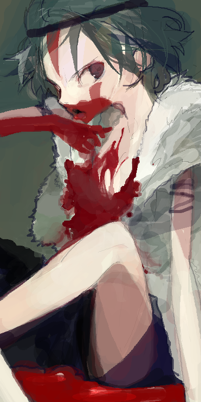 1girl amiami blood blood_on_face facepaint facial_mark female fur mononoke_hime oekaki rough san solo studio_ghibli