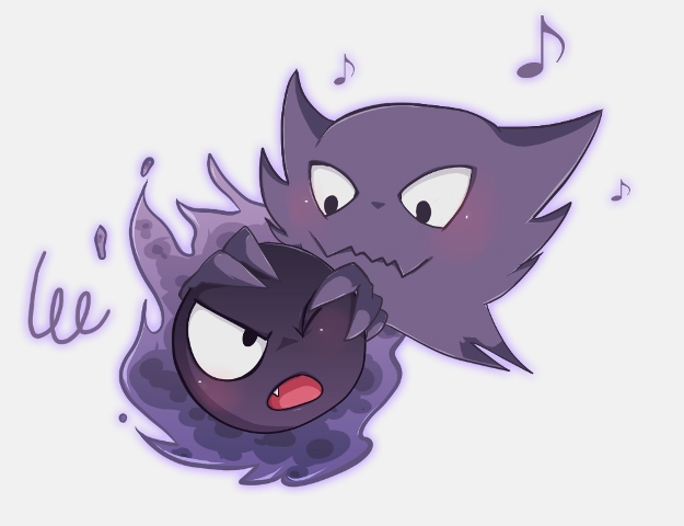 fangs gastly haunter musical_note no_humans one_eye_closed pokemon