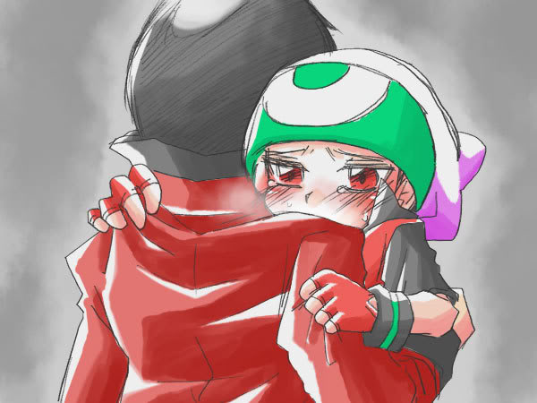 black_hair father_and_son gloves hat hug jacket pokemon red_eyes ruby_(pokemon) senri_(pokemon) tagme