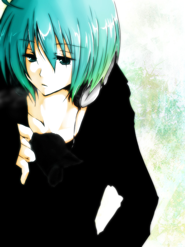 blue_eyes blue_hair genderswap green_hair hatsune_mikuo headphones neko parupiru sad short_hair vocaloid