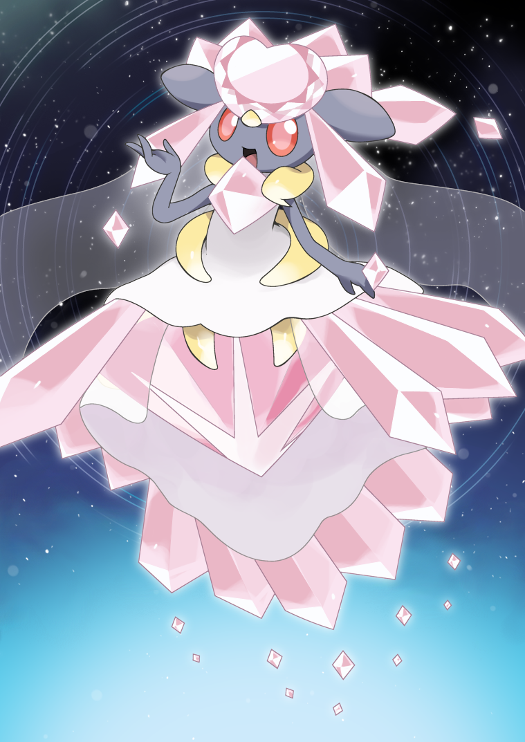 10s alternate_form crystal diancie mega_diancie mega_pokemon nintendo no_humans open_mouth pokemon pokemon_(game) pokemon_oras red_eyes solo stars