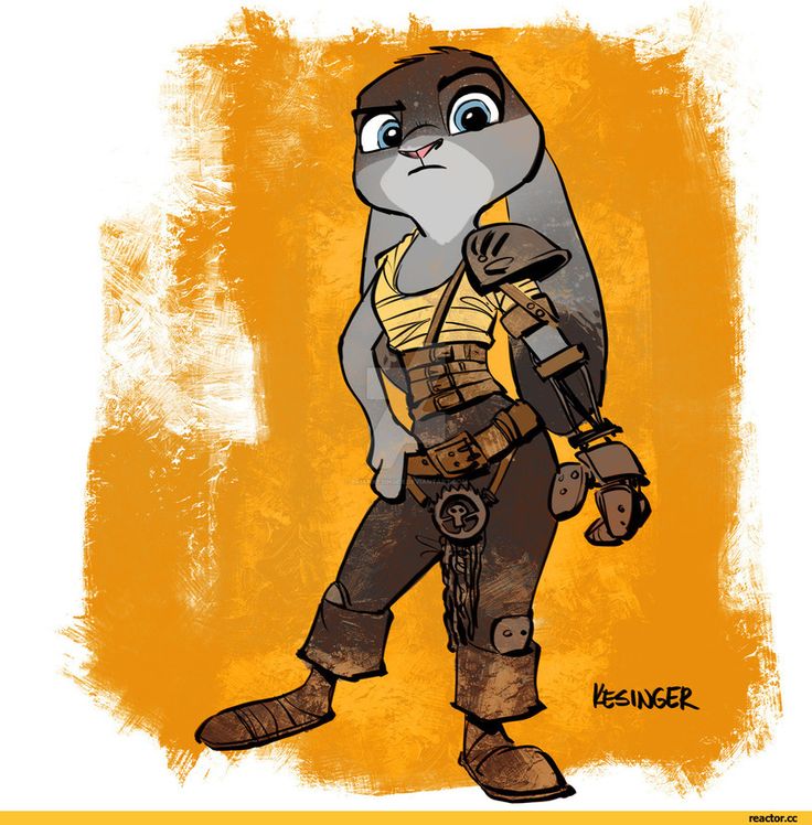 1girl artist_request blue_eyes cosplay crossover disney full_body imperator_furiosa imperator_furiosa_(cosplay) judy_hopps looking_at_viewer looking_back mad_max:_fury_road rabbit standing zootopia