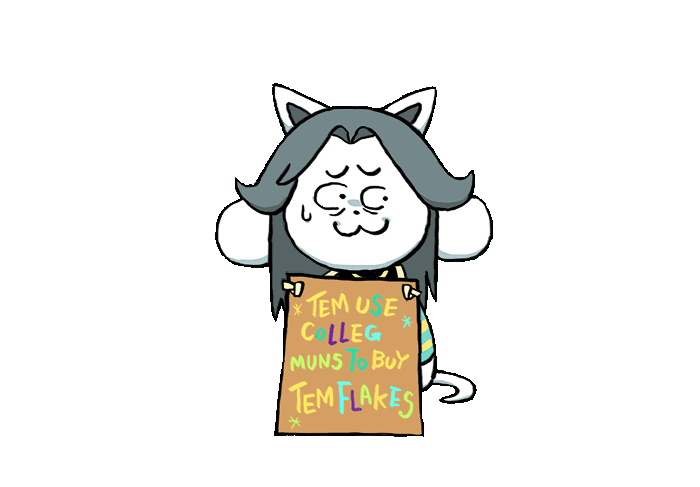 :3 animated animated_gif constricted_pupils english grey_hair no_humans pet_shaming shirt simple_background sitting solo striped striped_shirt sweat tail temmie transparent_background typo undertale unoobang