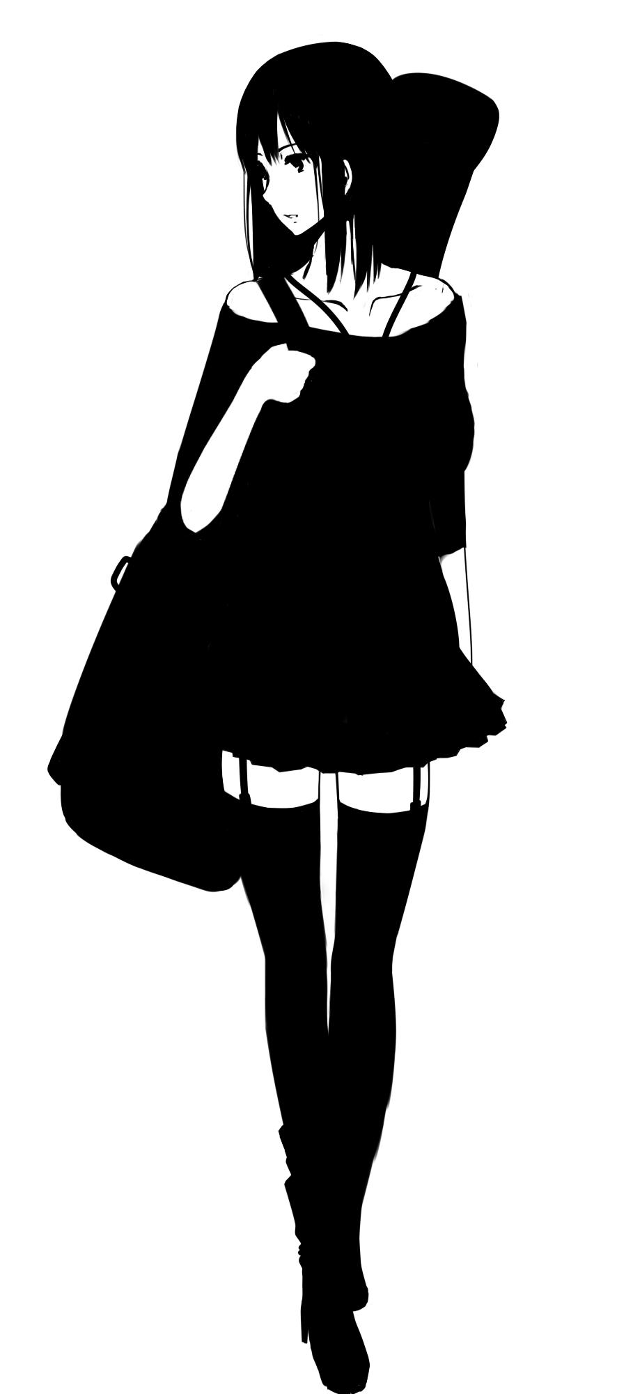 1girl bare_shoulders boots carrying carrying_over_shoulder collarbone full_body garter_straps greyscale highres instrument_case long_hair looking_to_the_side monochrome original rur_(ml_ruru) shoulder_carry solo standing thigh-highs white_background zettai_ryouiki