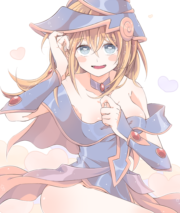 1girl bare_shoulders blonde_hair breasts dark_magician_girl duel_monster female hat large_breasts long_hair looking_at_viewer magician_girl smile wizard_hat yu-gi-oh! yuu-gi-ou_duel_monsters