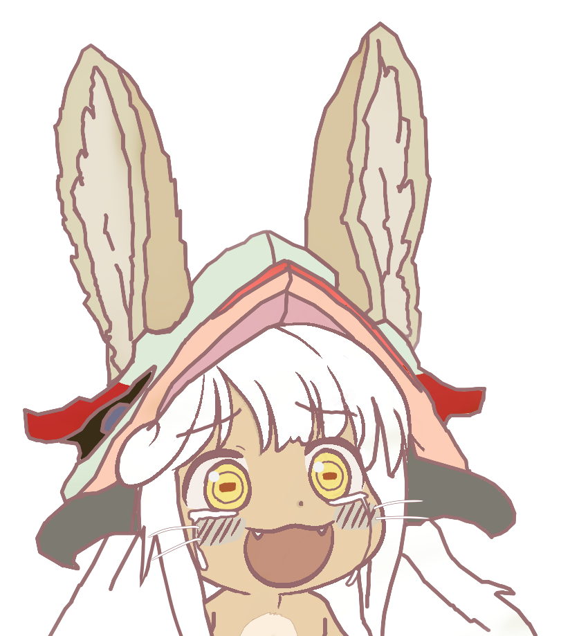 1girl animal_ears bunny_girl gyate_gyate hat made_in_abyss nanachi_(made_in_abyss) rabbit_ears smile tears teeth white_hair yellow_eyes