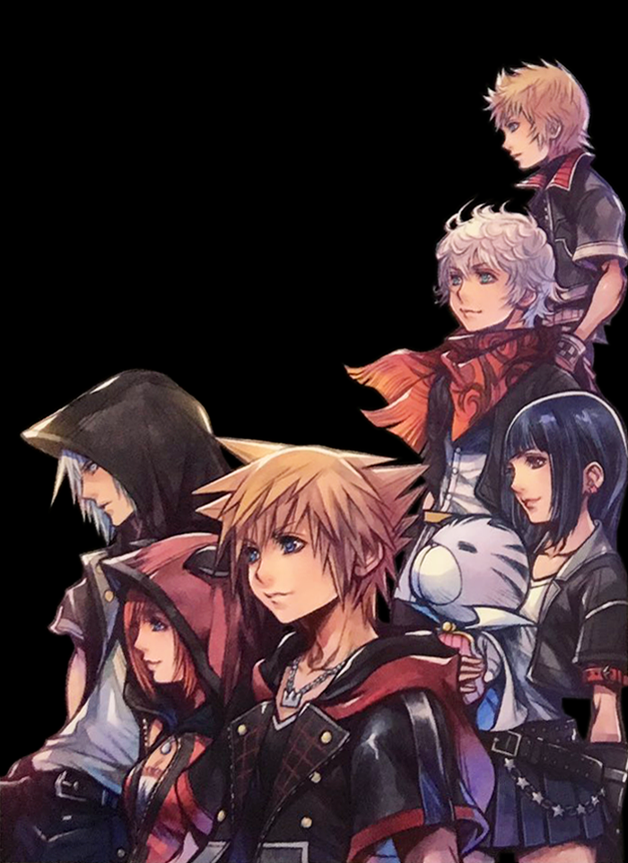 2girls 3boys brown_hair chirithy ephemera_(kingdom_hearts) hood hoodie kairi_(kingdom_hearts) kingdom_hearts kingdom_hearts_iii kingdom_hearts_unchained_&chi; kingdom_hearts_unchained_x multiple_boys multiple_girls nomura_tetsuya official_art redhead riku silver_hair skuld_(kingdom_hearts) sora_(kingdom_hearts) spiky_hair square_enix ventus