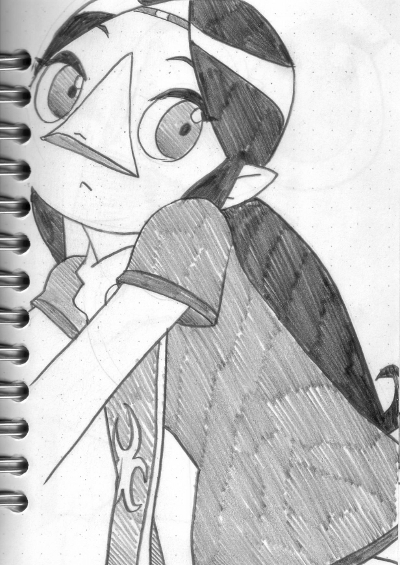 1girl artist_request female medli monochrome rito solo tagme the_legend_of_zelda upper_body