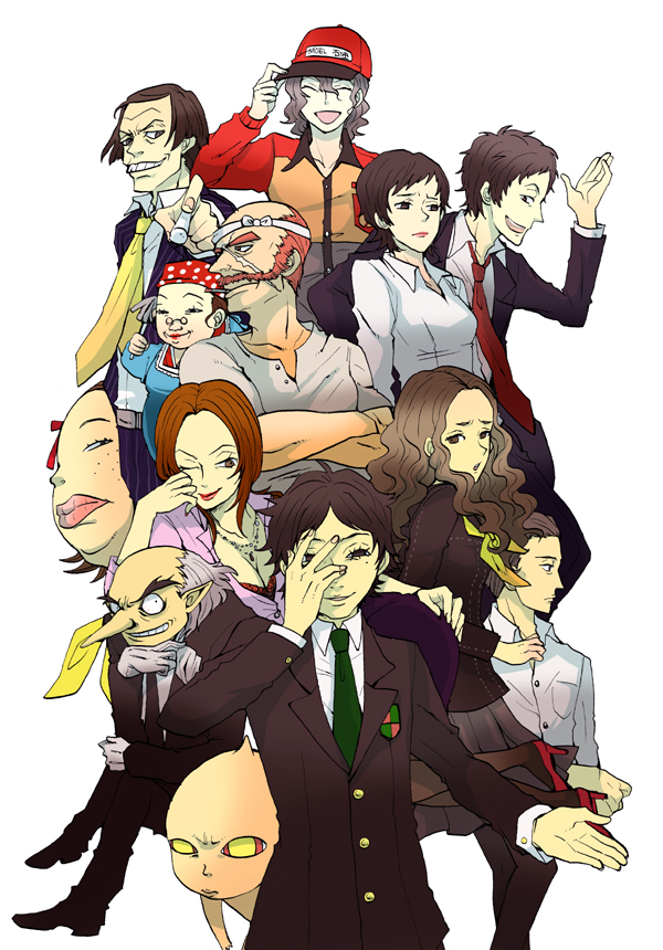 adachi_tohru androgynous baseball_cap black_hair blazer brown_hair grey_hair hat high_heels igor izanami kashiwagi_noriko konishi_saki kubo_mitsuo master_daidara morooka_kinshiro morooka_kinshirou namatame_tarou necktie ohtani_hanako ootani_hanako orange_hair pantyhose persona persona_4 reverse_trap school_uniform serafuku shiroku_store_owner shoes short_hair sudachips teacher wavy_hair yamano_mayumi