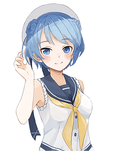 1girl alternate_hair_length alternate_hairstyle bare_arms bare_shoulders beret blue_eyes blue_hair blush double_bun dress enu_(roco_roco44) eyebrows eyebrows_visible_through_hair hand_in_hair hat kantai_collection light_smile looking_at_viewer neckerchief sailor_dress school_uniform serafuku shirt short_hair simple_background sleeveless sleeveless_shirt solo upper_body urakaze_(kantai_collection) white_background white_hat