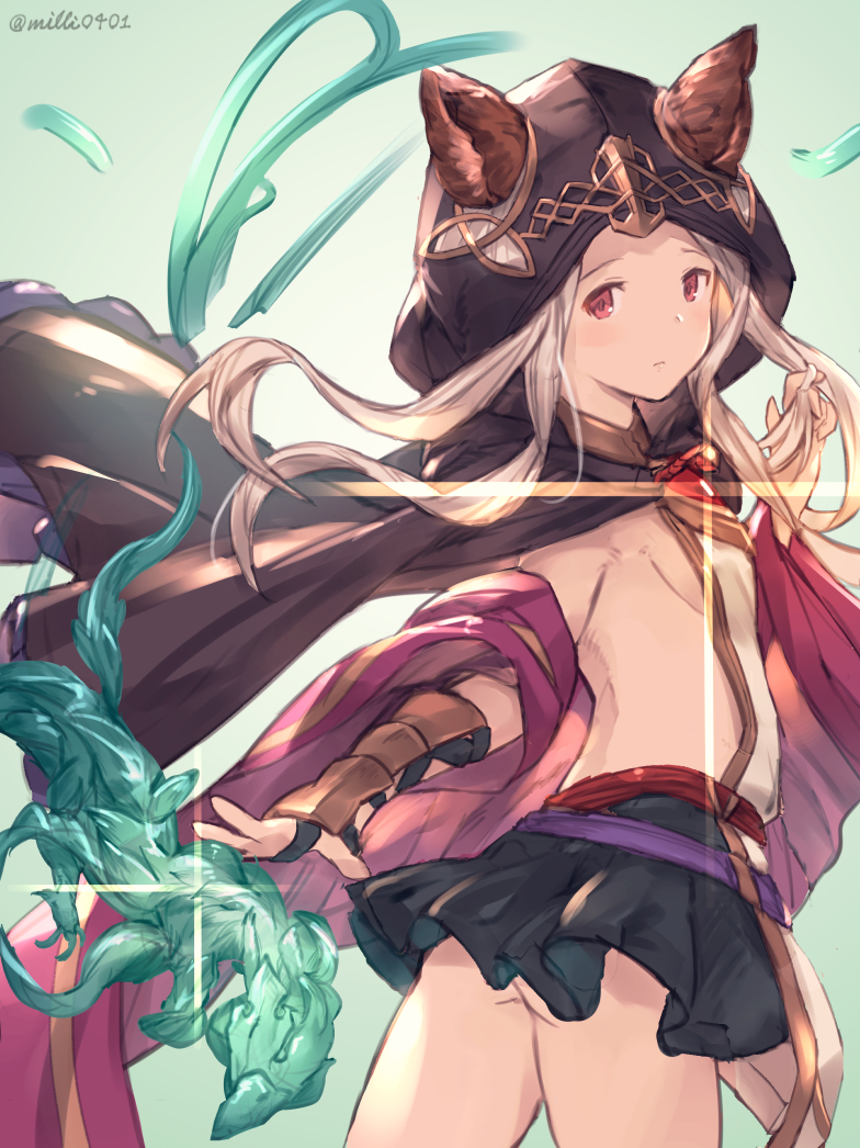 brown_eyes brown_hair granblue_fantasy long_hair skasaha_(granblue_fantasy) smile