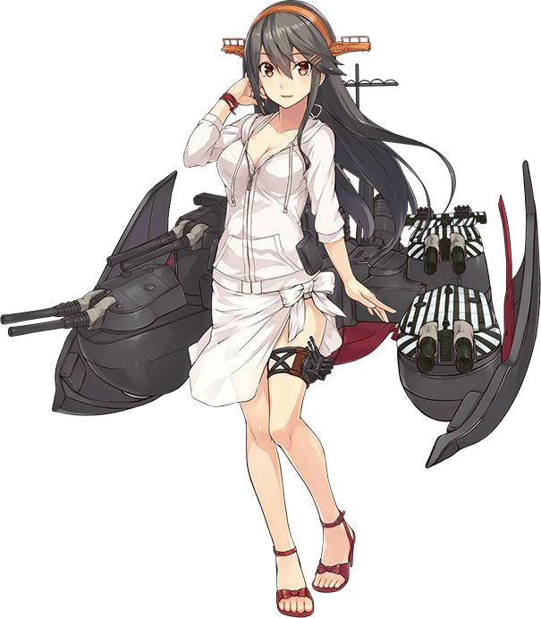 1girl black_hair breasts brown_eyes camouflage cleavage collarbone feet hair_between_eyes hair_ornament hairband hairclip haruna_(kantai_collection) headgear high_heels hood hooded_jacket jacket kantai_collection konishi_(koconatu) large_breasts long_hair long_sleeves looking_at_viewer machinery official_art open_toe_shoes remodel_(kantai_collection) sandals shoes solo swimsuit toes transparent_background turret zipper