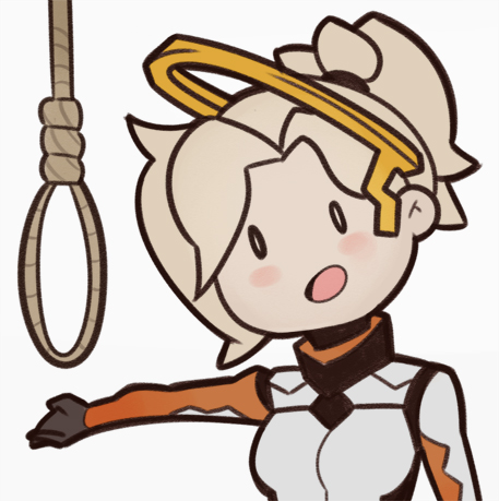 1girl female flat_color mercy_(overwatch) noose overwatch simple_background solo splashbrush tagme upper_body white_background