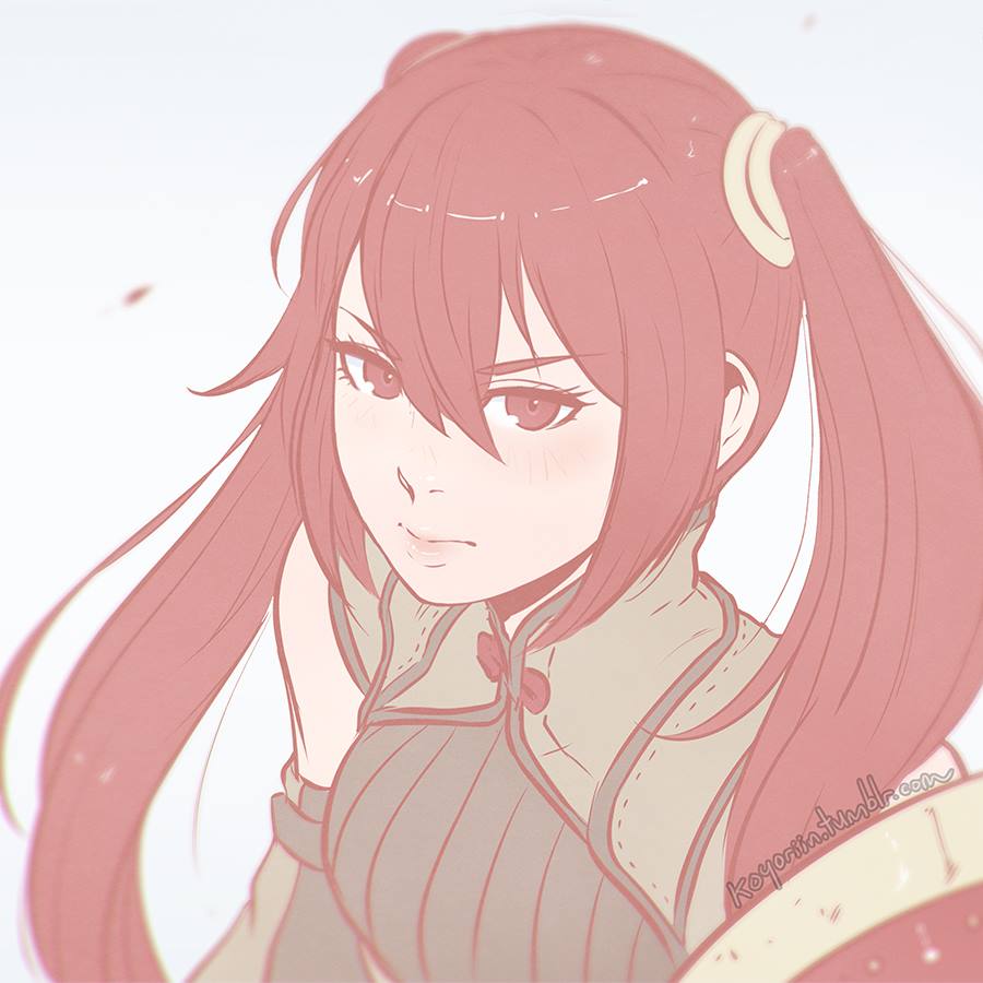 1girl artist_name female fire_emblem fire_emblem:_kakusei flat_color koyorin long_hair looking_at_viewer pale_color portrait red_eyes redhead serena_(fire_emblem) simple_background sketch solo twintails watermark web_address white_background