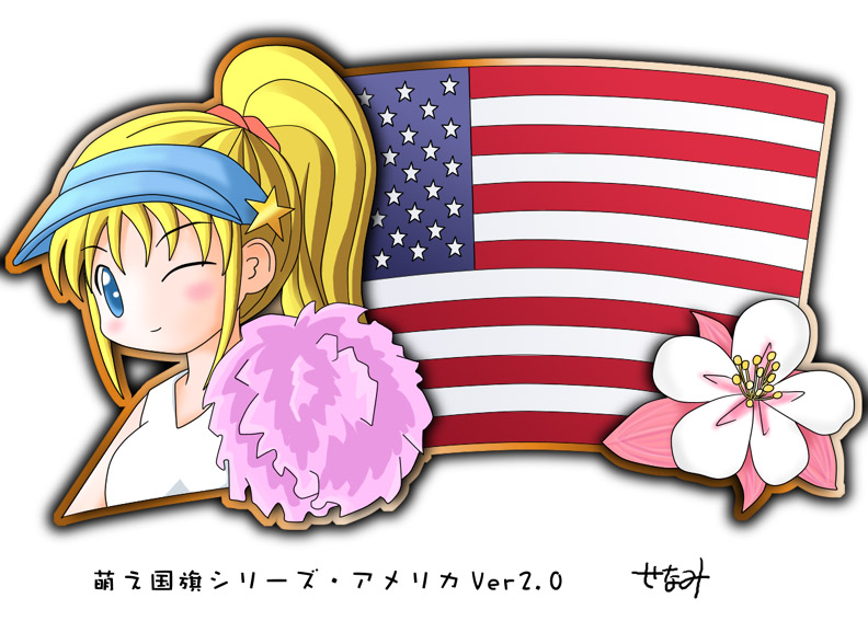 1girl america american_flag blonde_hair blue_eyes flag flower murakami_senami
