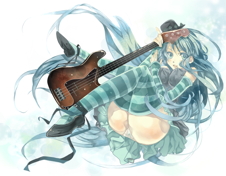 bad_id don't_say_"lazy" fingerless_gloves gloves guitar hat k-on! mini_top_hat panties platinumcorundum solo striped striped_legwear striped_thighhighs thigh-highs thighhighs top_hat underwear