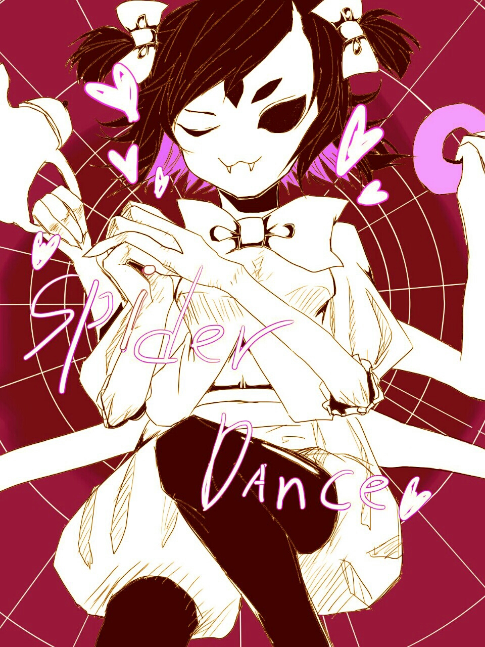 1girl bow extra_arms fangs insect_girl muffet solo thigh-highs undertale wink