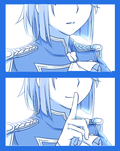 1girl blue epaulettes finger_to_mouth head_out_of_frame lowres lulu_heika military military_uniform mole mole_under_eye monochrome neckerchief nelson_(zhan_jian_shao_nyu) shushing smile solo uniform zhan_jian_shao_nyu