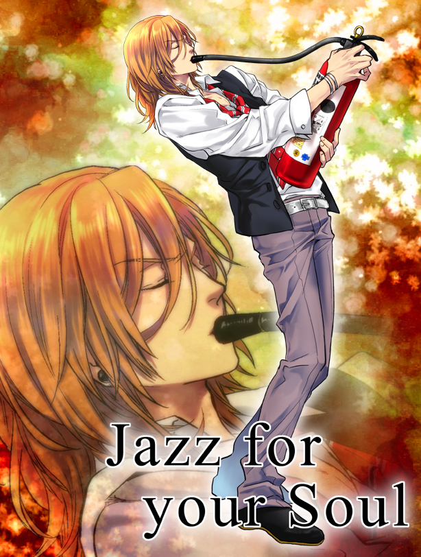 1boy blonde_hair bracelet closed_eyes earrings english fire_extinguisher jazz_for_your_soul_(meme) jewelry jinguuji_ren kyouko_(roughplus) leaning_back long_hair male_focus meme necktie parody projected_inset red_necktie solo uta_no_prince-sama you're_doing_it_wrong