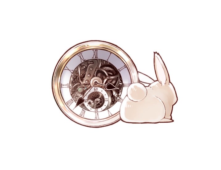 clock_hands commentary_request from_behind gears no_humans number original pocket_watch rabbit roman_numerals shunsuke simple_background watch white_background