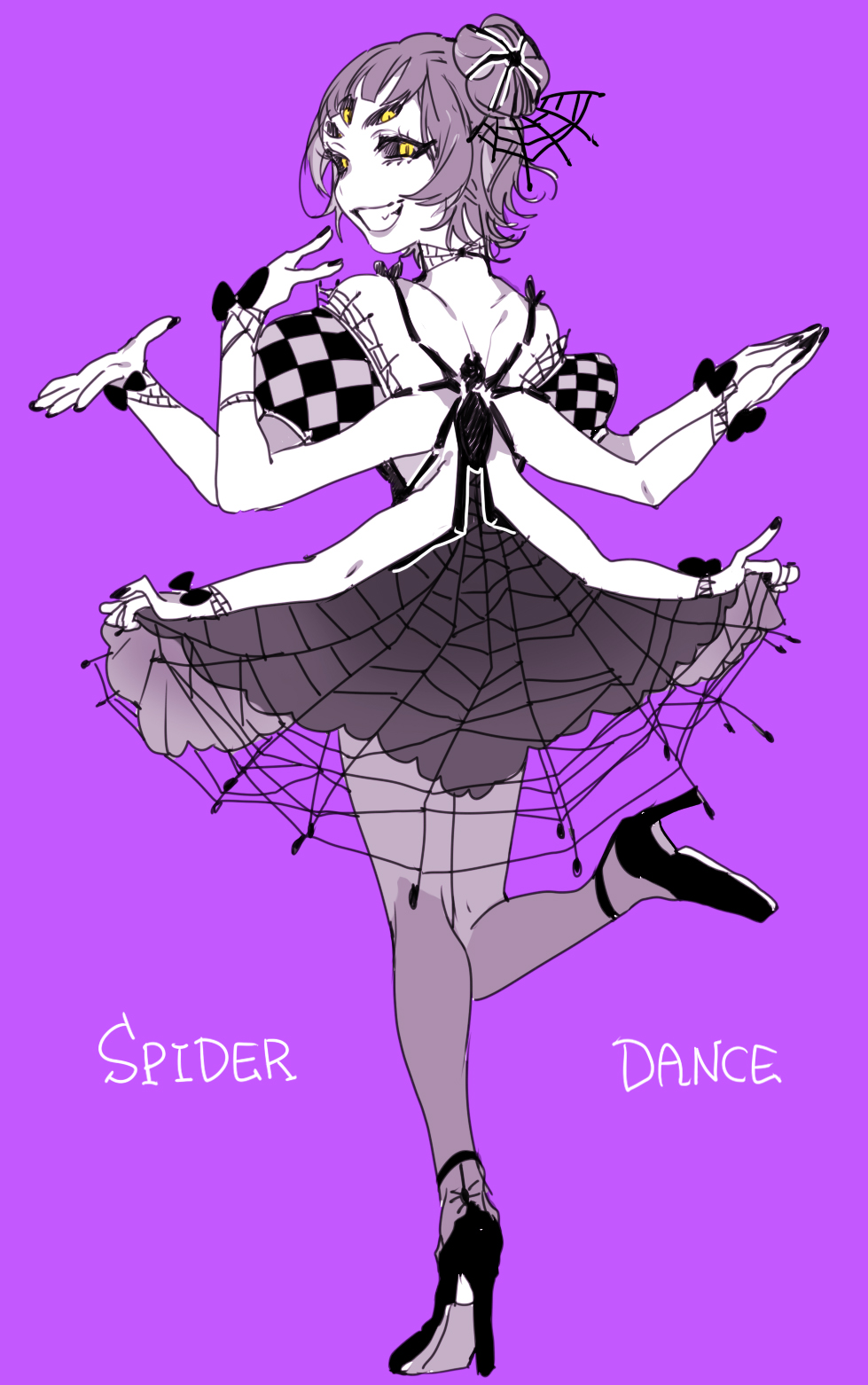 1girl dress extra_arms extra_eyes high_heels lipstick muffet solo spider_girl undertale yellow_eyes