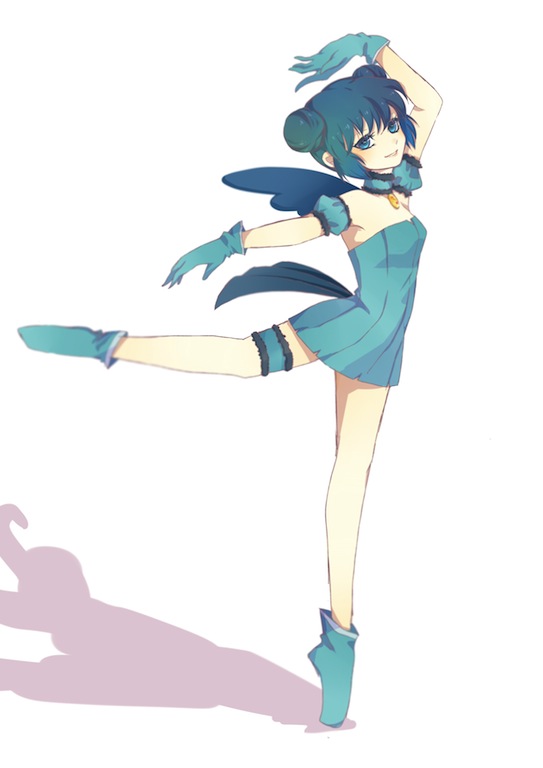 00s 1girl aizawa_mint arm_up ballerina ballet bare_shoulders bird_wings blue_eyes blue_hair blush breasts choker double_bun dress gloves hair_bun looking_at_viewer magical_girl mew_mint misamisa_(misaki-pixi) parted_lips petite short_dress simple_background sleeveless sleeveless_dress small_breasts smile solo tail thigh_strap tokyo_mew_mew white_background wings
