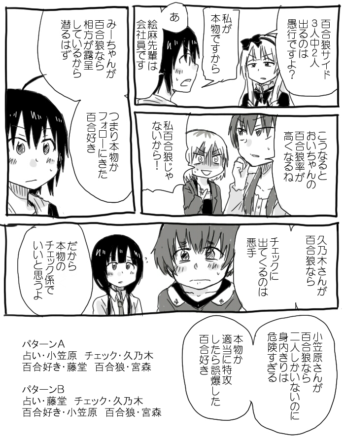 comic kiryuu_suruga kunogi_ai miyamori_aoi monochrome ogasawara_rinko sakaki_shizuka shirobako toudou_misa translation_request white_background yasuhara_ema