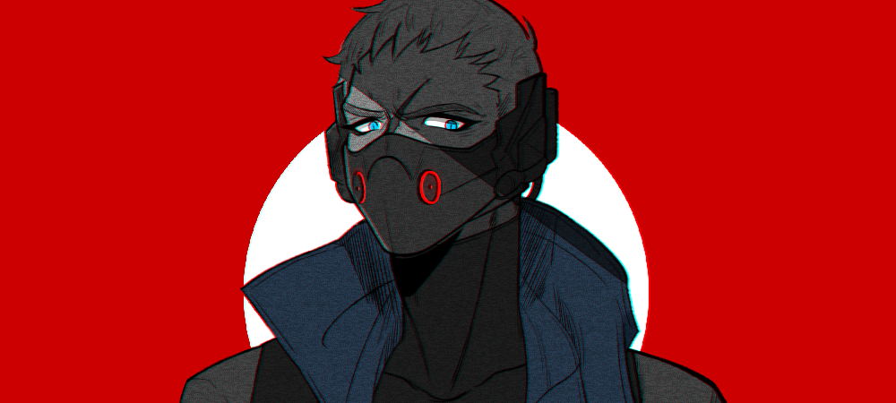 1boy blue_eyes face_mask jacket looking_at_viewer male_focus mask overwatch scar short_hair soldier:_76_(overwatch) solo visor white_hair