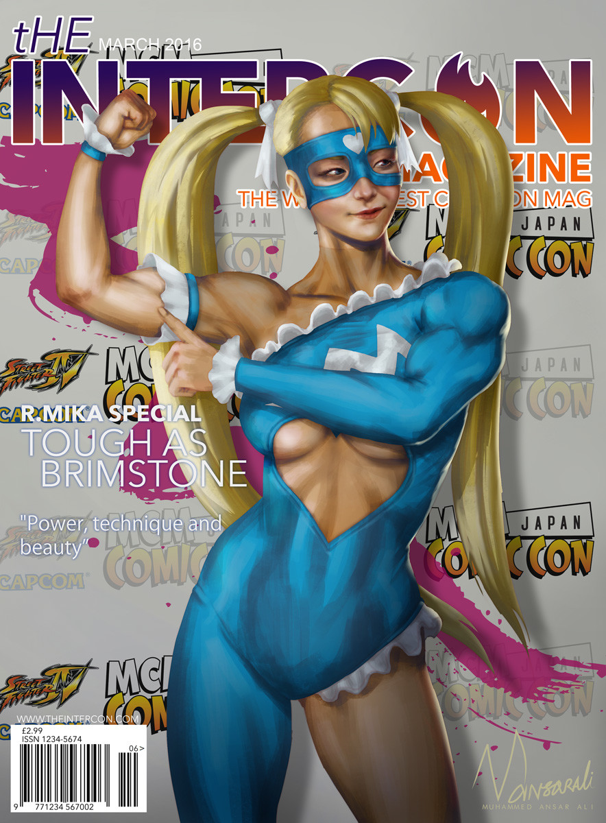 1girl alternate_costume biceps breasts capcom cover domino_mask flexing heart_cutout highres magazine_cover mask muhammed_ansar_ali muscle pose rainbow_mika smile solo street_fighter street_fighter_v toned twintails wrestling_outfit