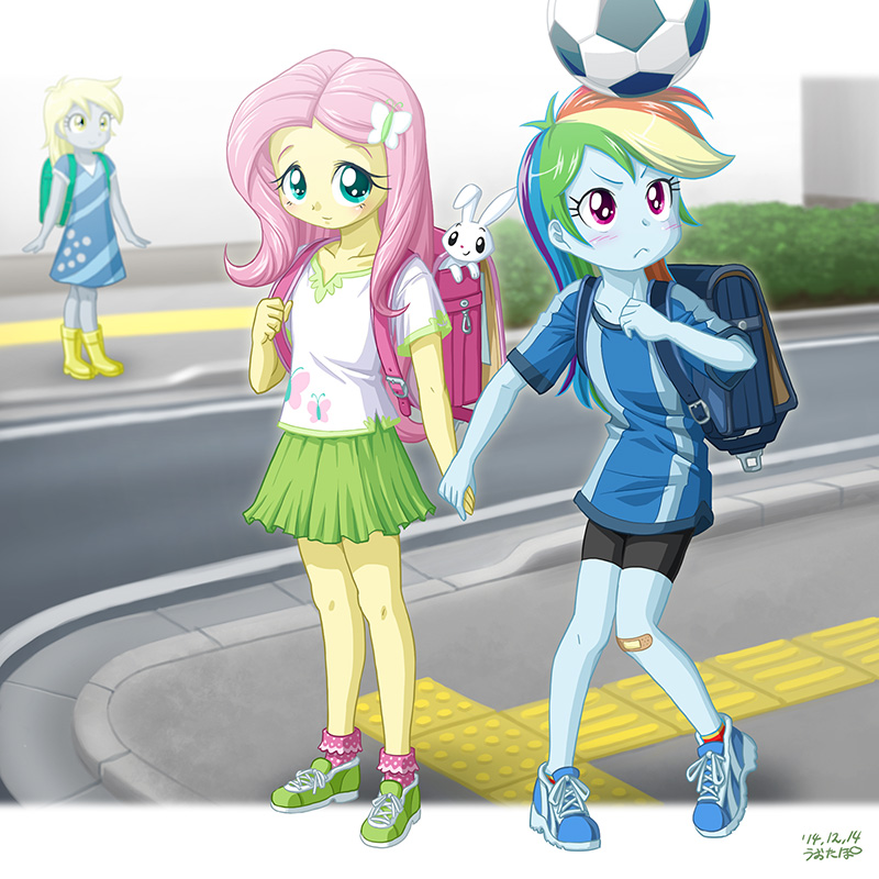 3girls derpy_hooves fluttershy multiple_girls my_little_pony my_little_pony_equestria_girls my_little_pony_friendship_is_magic personification rainbow_dash soccer_ball tagme uotapo younger