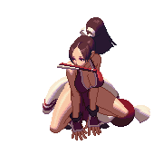 animated animated_gif bare_legs bouncing_breasts breasts brown_hair cleavage fan high_ponytail japanese_clothes king_of_fighters king_of_fighters_xiii large_breasts long_hair ninja no_bra pelvic_curtain pixel_art ponytail revealing_clothes shiranui_mai sideboob tabi