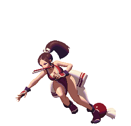 animated animated_gif bare_legs breasts brown_hair cartwheel cleavage high_ponytail japanese_clothes king_of_fighters king_of_fighters_xiii large_breasts long_hair ninja no_bra pelvic_curtain pixel_art ponytail revealing_clothes shiranui_mai tabi